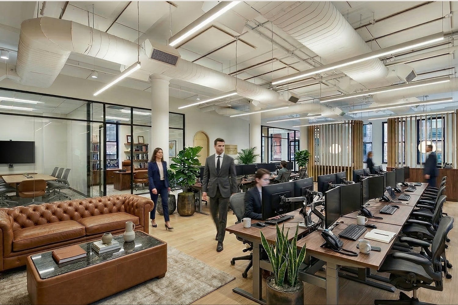 An open floor at 37 East 18th, virtually staged as a working office