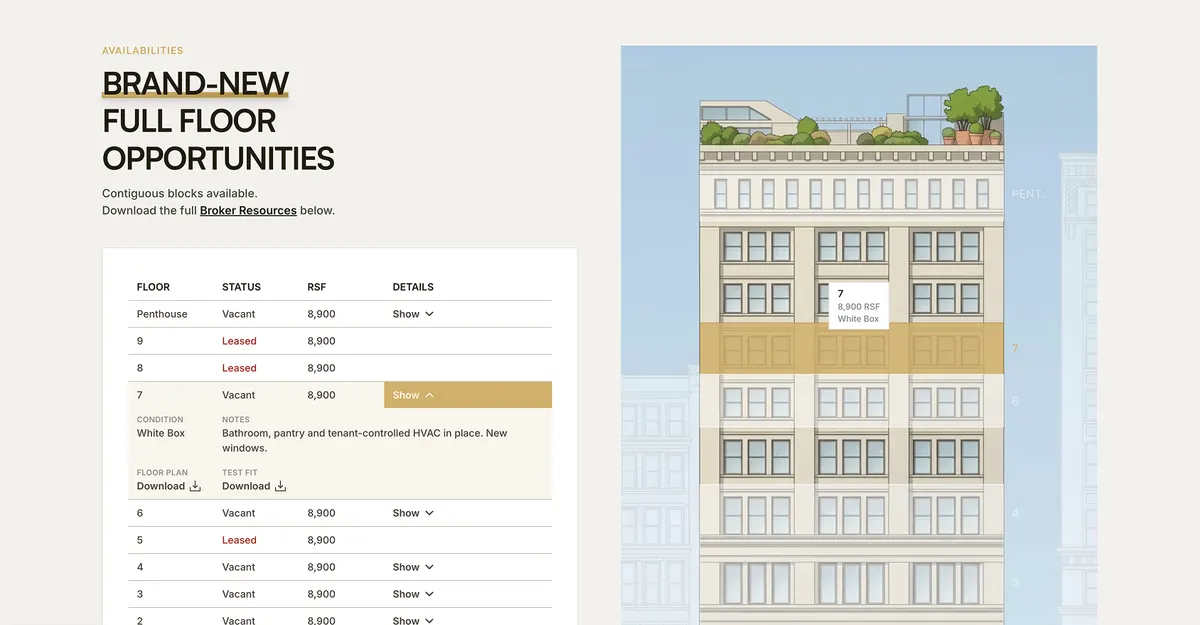 The interactive stacking plan and live availability on 37east18.com