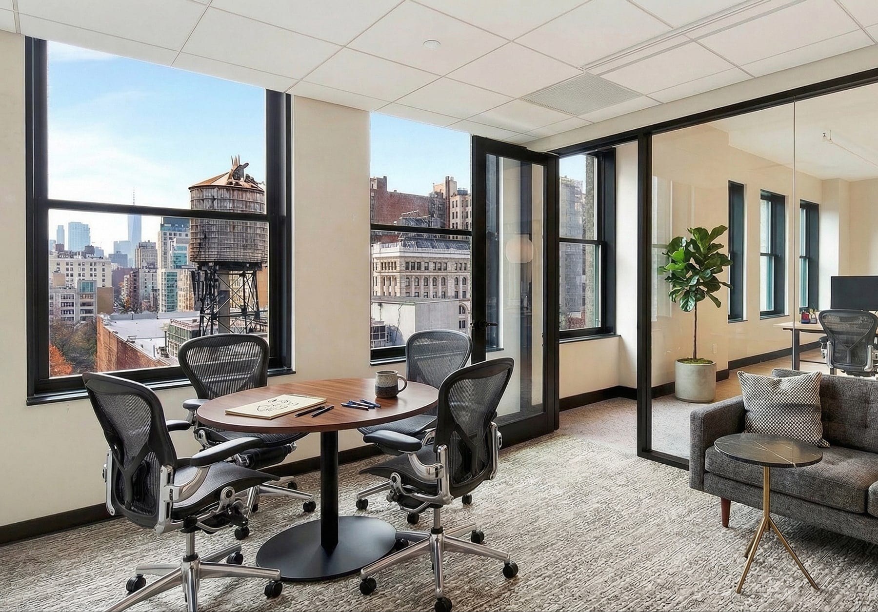 The same room, virtually staged as a conference room