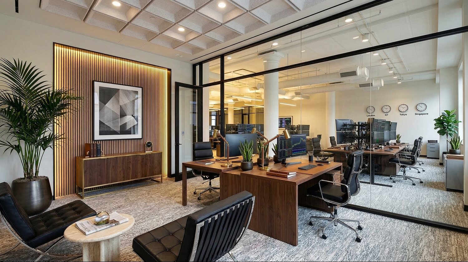 A staged, light-filled corner office at 37 East 18th Street
