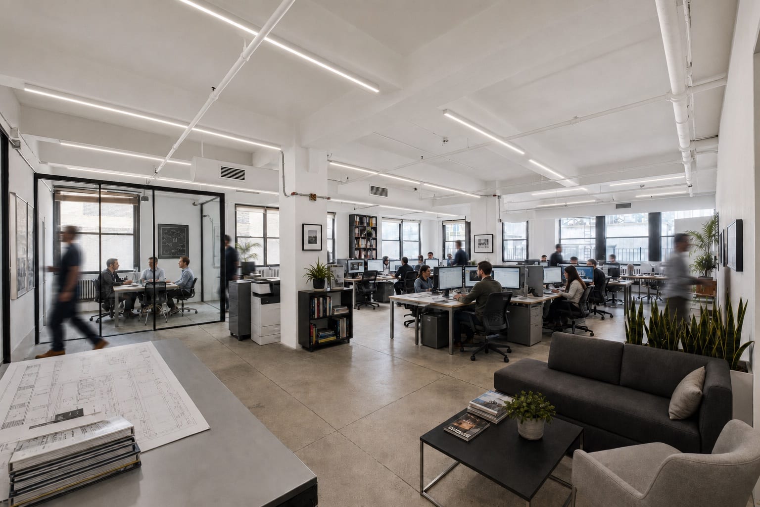 The same 14th floor, virtually staged as a full suite