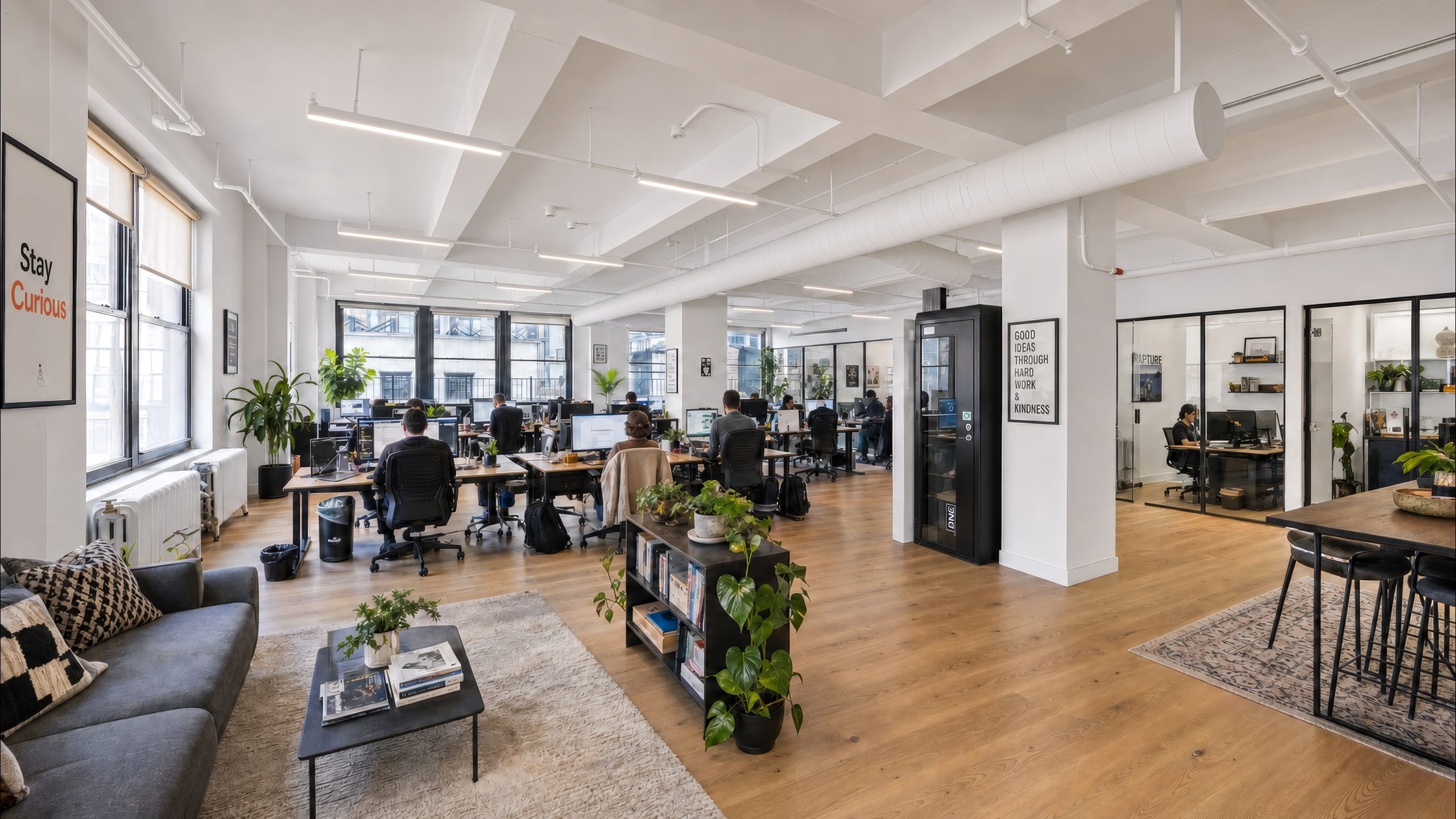 A virtually staged open floor at 39 West 37th