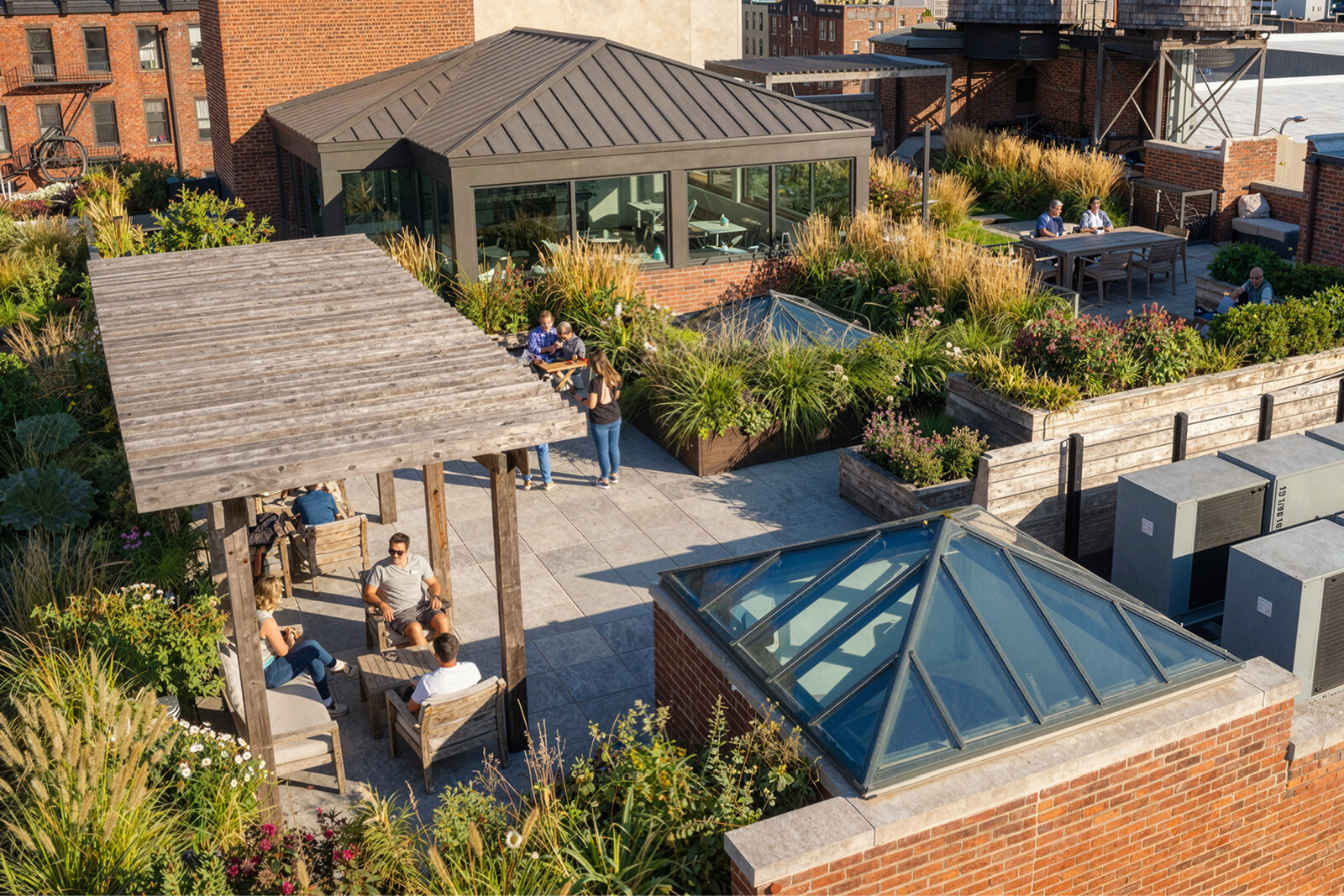 The 37 East 18th rooftop, staged as an amenity deck