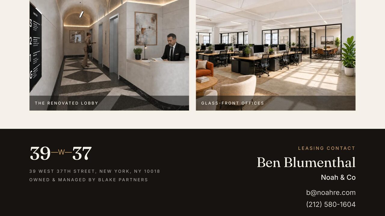 An interior spread from a Trophy leasing brochure